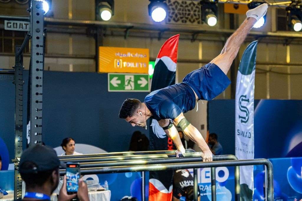 Calisthenics athlete competing at FIBO Arabia